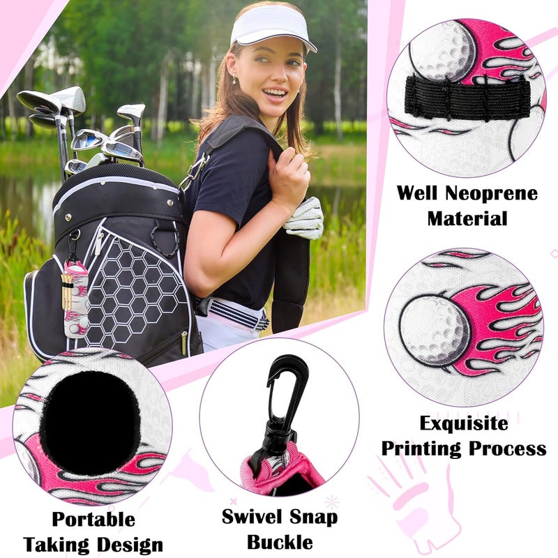 CNhoqc 4 Packs Golf Ball Tee Carry Bag, Golf Tee Holder Pouch Bag, Pink Gift for Girls Women, Cute Ball Holder Carry Bag with Clip Hooks, Portable Ball Holder Accessories for Fans - Image 3